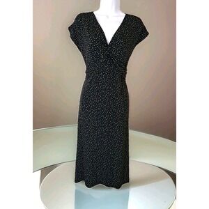 Nine & Co. Midi Dress M Black Polka Dot Twist Front Classic Stretch Comfy Casual